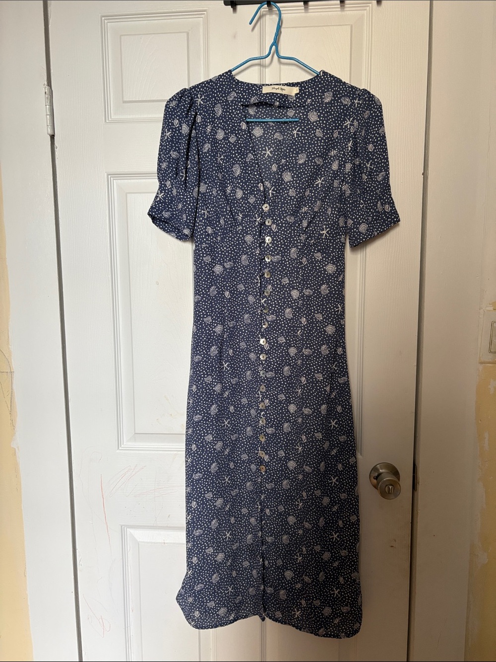 Navy Floral Button-Front Midi Dress
